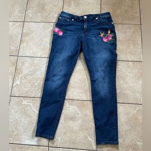 True Religion Skinny Jeans Womens 34 Blue Denim Flower Embriodered Jeans​